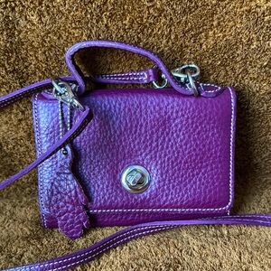 Roots Purple Leather Handbag Wallet